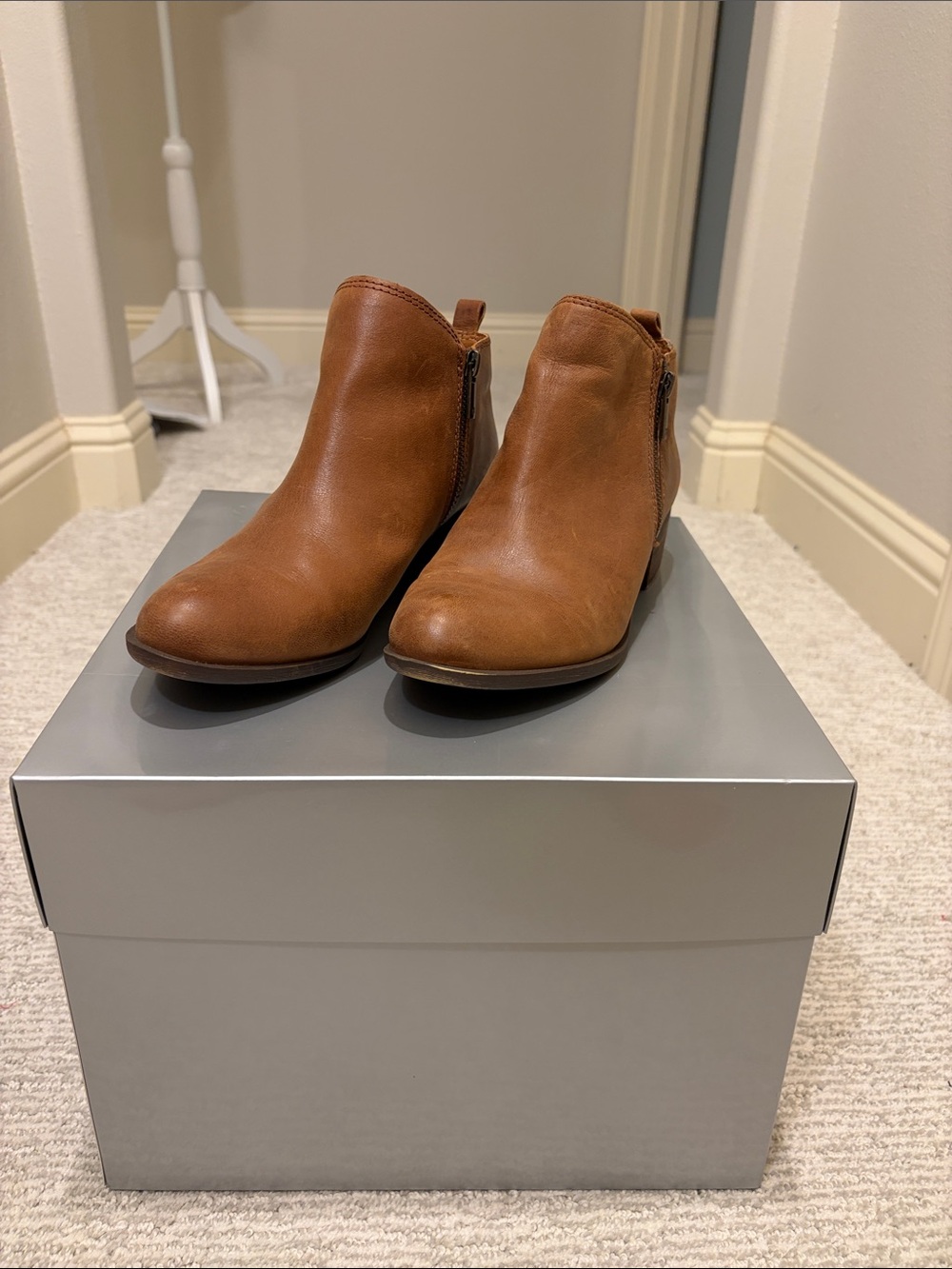 Lucky Brand Women's Brown Leather Ankle Booties with Side Zip